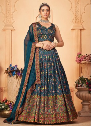 Chiffon Readymade Lehenga Choli in Teal