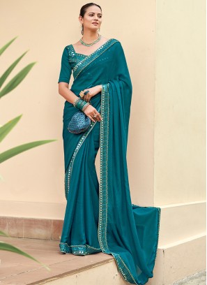 Chiffon Satin Firozi Classic Saree