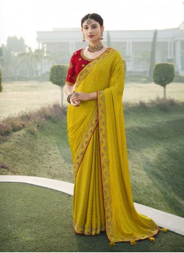 Chiffon Satin Yellow Classic Saree