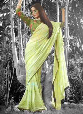 Chiffon Sea Green Swarovski Saree