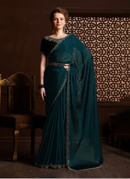 Chiffon Stone Work Rama Contemporary Style Saree