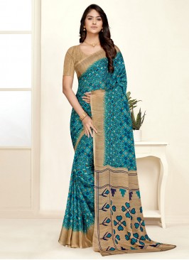 Chiffon Turquoise Saree