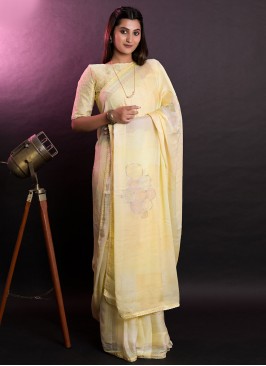 Chiffon Zari Yellow Trendy Saree