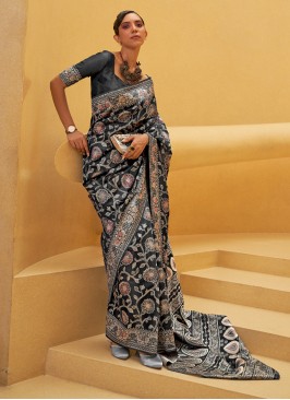 Chikankari Work Art Silk Trendy Saree in Grey