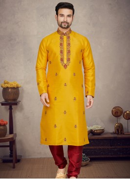 Mango Art silk Kurta with Marron Churidar Bottoms.