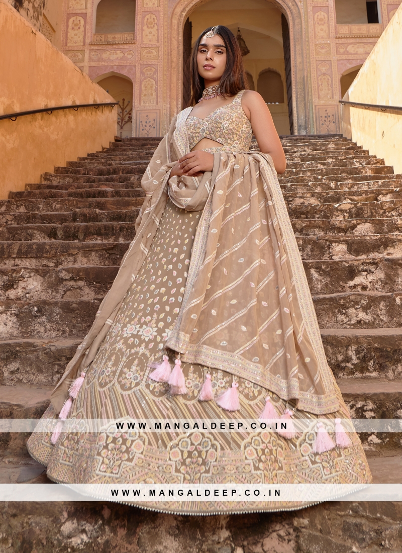 Chiku Georgette Lehenga with Embroidery and Handwork and Silk Blouse