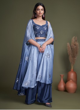 Chinon Blue Embroidered Palazzo Salwar Kameez