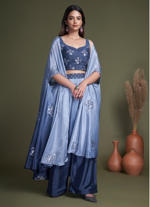 Chinon Blue Embroidered Palazzo Salwar Kameez