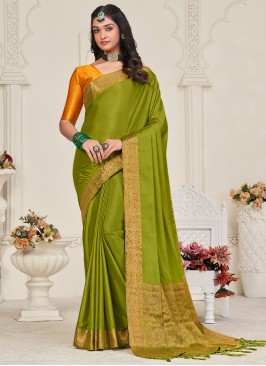 Chinon Border Classic Saree in Sea Green