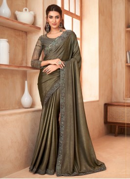 Chinon Border Green Contemporary Saree