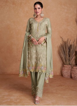 Chinon Designer Salwar Suit in Green