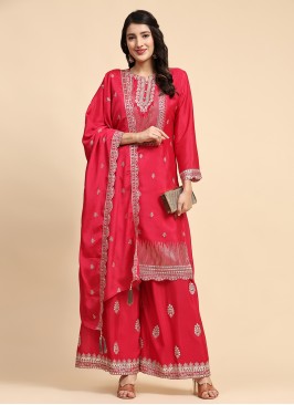 Chinon Embroidered Trendy Salwar Suit in Pink