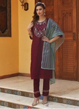 Chinon Mirror Salwar Suit in Burgundy