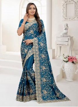 Chinon Navy Blue Resham Classic Saree