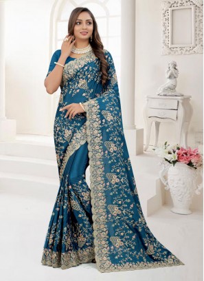 Chinon Navy Blue Resham Classic Saree