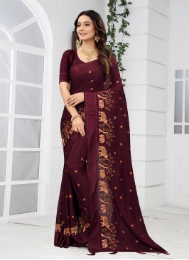 Chinon Stone Maroon Traditional Designer Saree