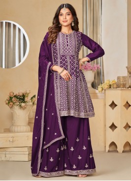 Chinon Trendy Salwar Suit in Purple