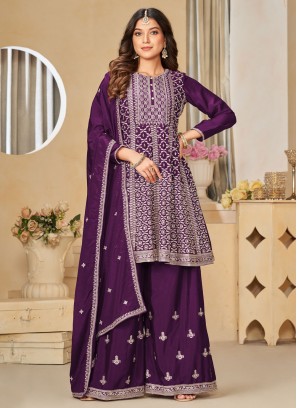 Chinon Trendy Salwar Suit in Purple