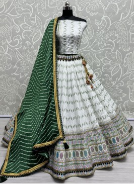 Chinon White Digital Print Trendy Lehenga Choli