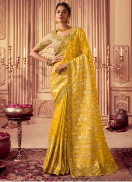 Chinon Yellow Designer Saree