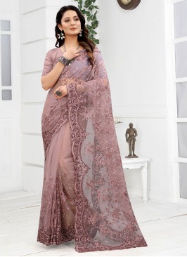 Classic Designer Saree Embroidered Net in Lavender