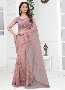 Classic Designer Saree Embroidered Net in Lavender