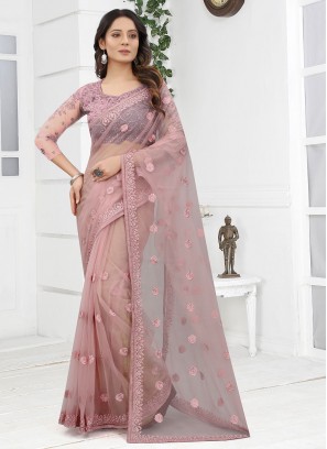 Classic Designer Saree Embroidered Net in Lavender