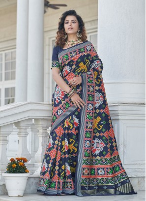 Classic Designer Saree Weaving Patola Silk  in Navy Blue