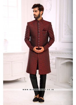 Classic Maroon Indo Western Shervani in Imported J