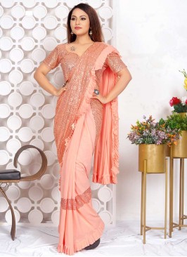 Classic Peach Color Ready To Wear Saree