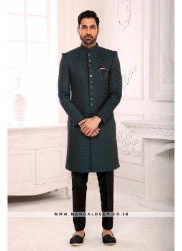 Classic Rama Indo Western Shervani in Imported Jacquard Brocade With Aligadhi Pant