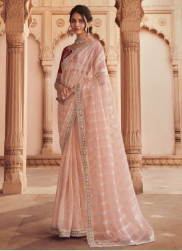 Classic Saree Crystal Organza in Pink