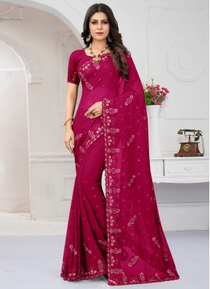 Classic Saree Diamond Organza in Rani