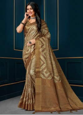 Classic Saree Digital Print Silk in Beige