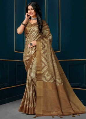 Classic Saree Digital Print Silk in Beige