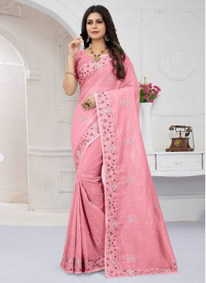 Classic Saree Embroidered Organza in Pink
