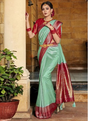 Classic Saree Fancy Silk in Aqua Blue