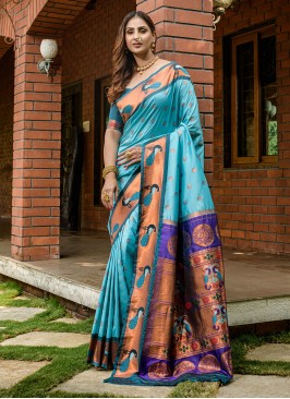 Classic Saree Jacquard Work Banarasi Silk in Blue