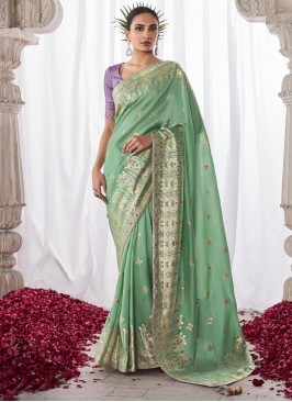 Classic Saree Meenakari Silk in Sea Green