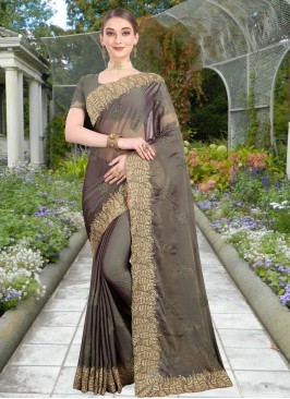 Classic Saree Patch Border Faux Chiffon in Grey