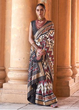 Classic Saree Patola Print Silk in Multi Colour