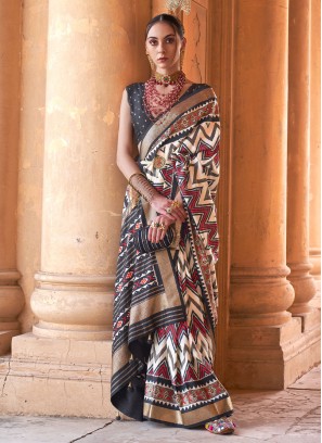 Classic Saree Patola Print Silk in Multi Colour