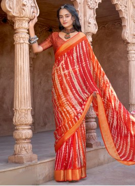 Classic Saree Printed Chiffon in Red