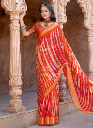 Classic Saree Printed Chiffon in Red