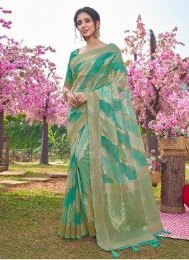Classic Saree Printed Tissue in Sea Green