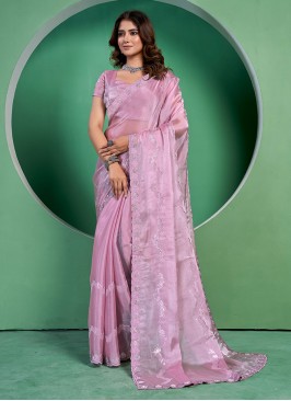 Classic Saree Sequins Georgette in Pink