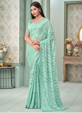 Classic Saree Sequins Georgette in Turquoise