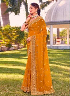 Classic Saree Stone Georgette in Mustard