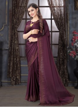 Classic Saree Stone Satin in Wine