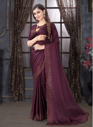 Classic Saree Stone Satin in Wine